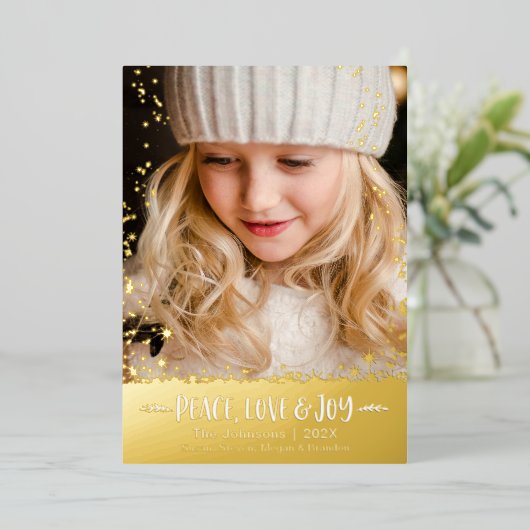 クリスマスフォトピースラブジョイスター実在金ゴールド 箔シーズンカード (立ち正面)