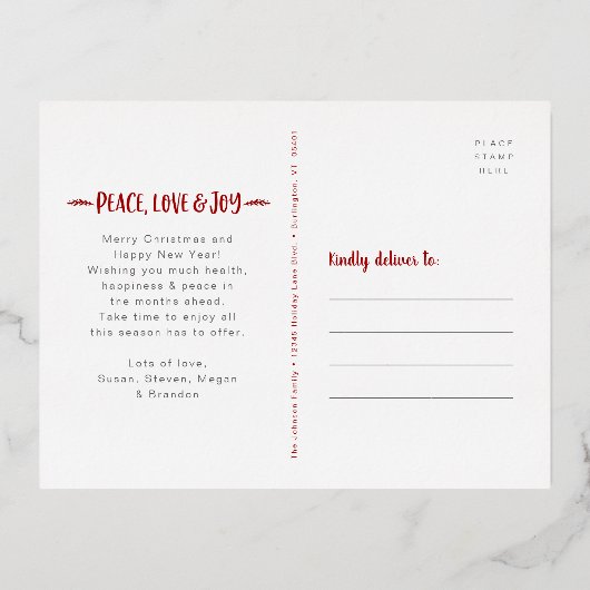 クリスマスフォトピースラブジョイスター実在金ゴールド 箔シーズンポストカード (裏面)