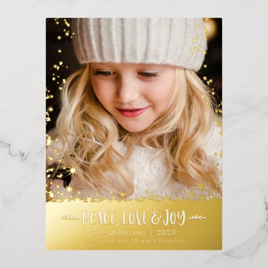 クリスマスフォトピースラブジョイスター実在金ゴールド 箔シーズンポストカード (正面)