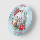 クリスマスフォトファミリーフローラリース ラウンド壁時計 (傾斜)