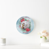 クリスマスフォトファミリーフローラリース ラウンド壁時計 (ホーム)