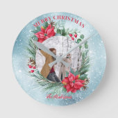 クリスマスフォトファミリーフローラリース ラウンド壁時計 (正面)