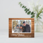 クリスマスフォトファミリー名素朴ウッドスタイル ポストカード (スタンド正面)