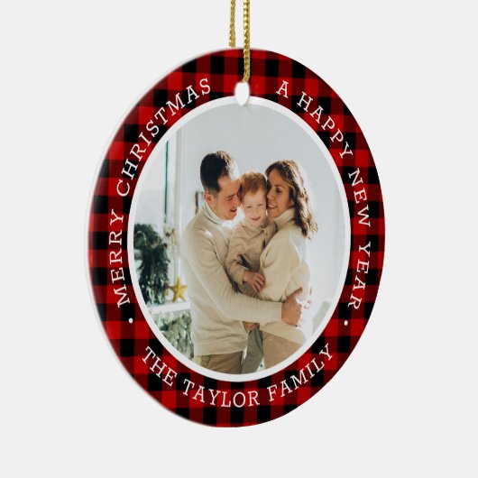 クリスマスフォトファミリー赤セラミックオーナメント セラミックオーナメント (右)
