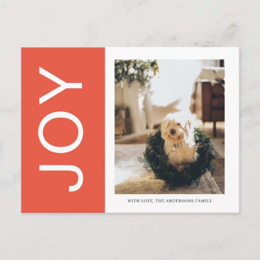 クリスマスフォトファミリー |オレンジジョイホリデー ポストカード (正面)