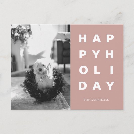 クリスマスフォトファミリー |ハッピーホリデーズピンク ポストカード (正面)