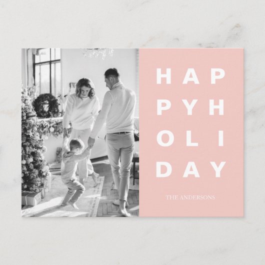クリスマスフォトファミリー |ハッピーホリデーズピンク ポストカード (正面)