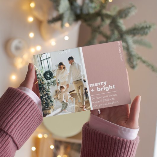 クリスマスフォトファミリー | メリー +鮮やかなピンク ポストカード
