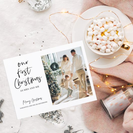 クリスマスフォトファミリー |私たちの初めてのクリスマス ポストカード