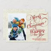 クリスマスフォトフラットカード – 赤と白 シーズンカード (正面/裏面)