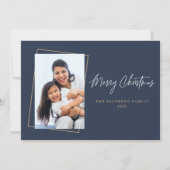 クリスマスフォトフラットネイビー金ゴールドホリデーカード シーズンカード (正面)