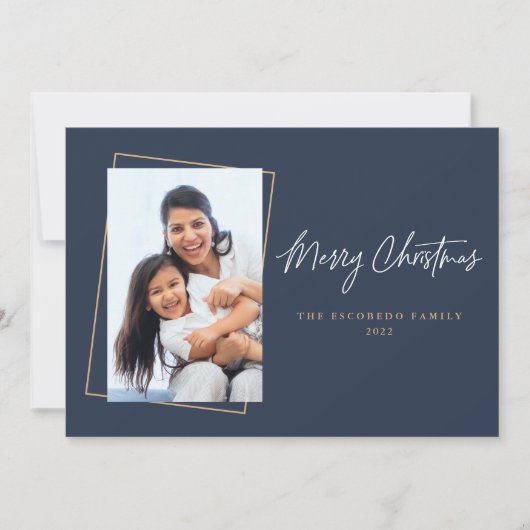 クリスマスフォトフラットネイビー金ゴールドホリデーカード シーズンカード (正面)