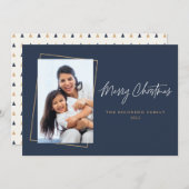 クリスマスフォトフラットネイビー金ゴールドホリデーカード シーズンカード (正面/裏面)