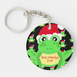 クリスマスフォトブラックフロッグサンタハットパターン キーホルダー