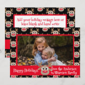 クリスマスフォトブラックレッドかわいいトナカイのパターン シーズンカード (正面/裏面)