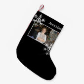 クリスマスフォトブラック雪動揺して片 スモールクリスマスストッキング (正面 (吊り時))