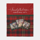 クリスマスフォトブランケット – 赤タータンチェックコラージュ フリースブランケット (正面)