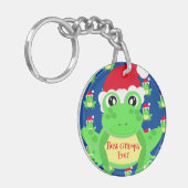 クリスマスフォトブルーフロッグサンタハットパターン キーホルダー (正面左)