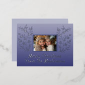 クリスマスフォトブルーボタニカルホリデーポストカード 箔シーズンポストカード (正面/裏面)