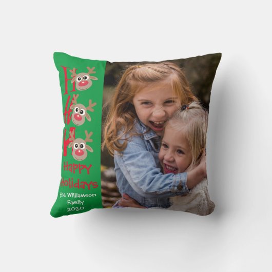 クリスマスフォトホホホホホー漫画トナカイ緑 クッション (裏面)