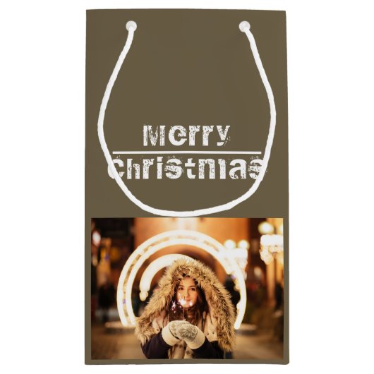 クリスマスフォトホリデーグモダンレイ スモールペーパーバッグ (裏面)