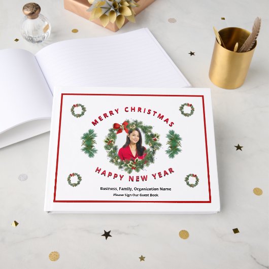 クリスマスフォトホリデーズニューイヤーリースカスタム ゲストブック (正面見開き)