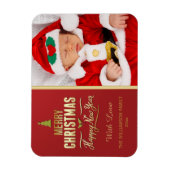 クリスマスフォトホリデータイポグラフィレッド金ゴールド マグネット (縦)