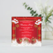 クリスマスフォトホリデーパーティレッド金ゴールドバウブル 招待状 (スタンド正面)