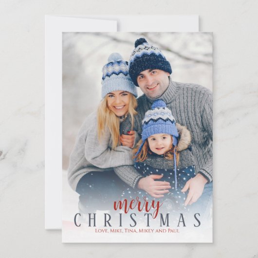 クリスマスフォトホリデーレッドブルーエレガントパターン シーズンカード (正面)