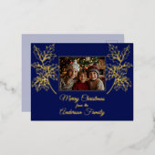 クリスマスフォトホリーブランチ青い植物学 箔シーズンポストカード (正面/裏面)