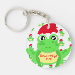 クリスマスフォトホワイトフロッグサンタハットパターン キーホルダー