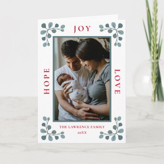 クリスマスフォトホープ喜び愛ユーカリ植物学 シーズンカード (正面)