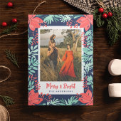 クリスマスフォトボタニカルレッドフローラブルー シーズンカード