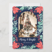 クリスマスフォトボタニカルレッドフローラブルー シーズンカード (正面)