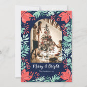 クリスマスフォトボタニカルレッドフローラブルー シーズンカード (正面)