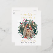 クリスマスフォトミストレトーベリーモダン金ゴールド 箔シーズンポストカード (正面/裏面)