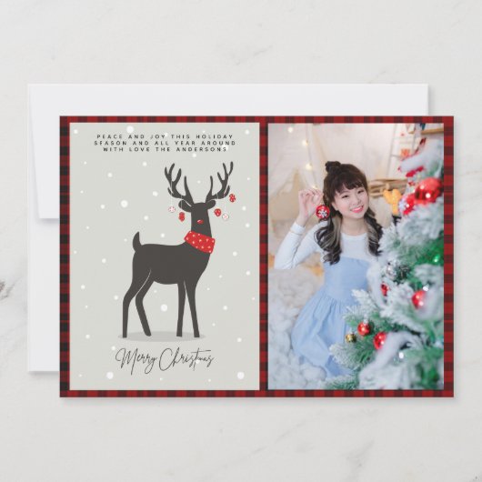 クリスマスフォトモダンフォークアートトナカイ カード (正面)