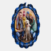 クリスマスフォトモダンラウンドブルーバッファロープレイド オーナメントカード (右)