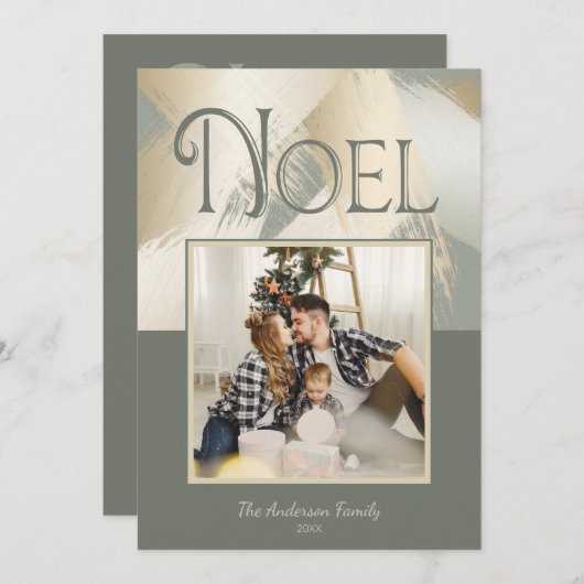 クリスマスフォトモダン金ゴールドストロークディナーパーティー 招待状 (正面/裏面)