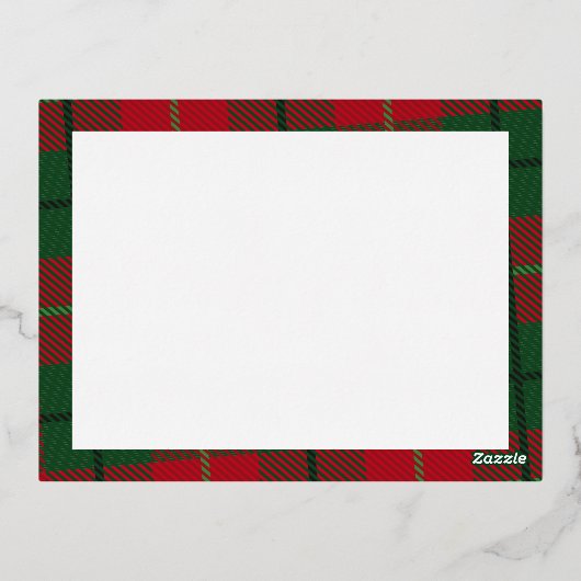 クリスマスフォトモダン- Red Green Plaid -金ゴールド 箔シーズンポストカード (裏面)