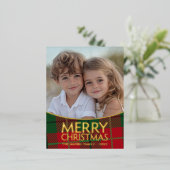 クリスマスフォトモダン- Red Green Plaid -金ゴールド 箔シーズンポストカード (立ち正面)