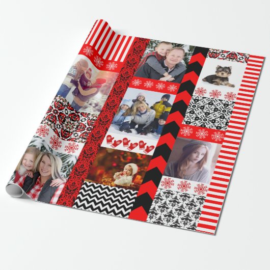 クリスマスフォトモンタージュの9家族ポートレート ラッピングペーパー (アンロールド)