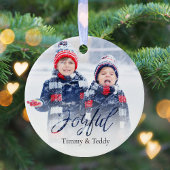 クリスマスフォトレッドスノーフレーク喜ばしい書道 セラミックオーナメント