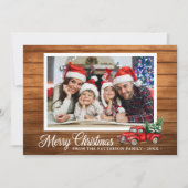 クリスマスフォトレッドトラック素朴ウッド両面 カード (正面)