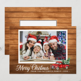 クリスマスフォトレッドトラック素朴ウッド両面 カード