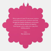 クリスマスフォトレッドピンクストライプのクリスマス オーナメントカード (裏面)