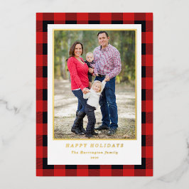 クリスマスフォトレッドブラックプレイド金ゴールド 箔シーズンカード
