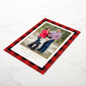 クリスマスフォトレッドブラックプレイド金ゴールド 箔シーズンカード (回転した状態)