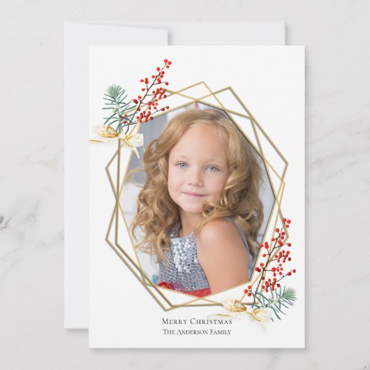 クリスマスフォトレッドベリー金ゴールド幾何学模様 シーズンカード (正面)
