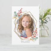 クリスマスフォトレッドベリー金ゴールド幾何学模様 シーズンカード (スタンド正面)